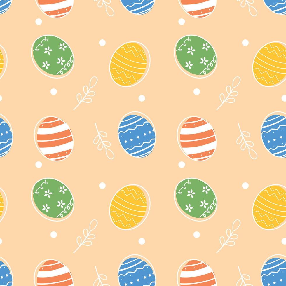 Seamless pattern with Easter eggs on pastel background. Pattern in beige color, white outline. vector