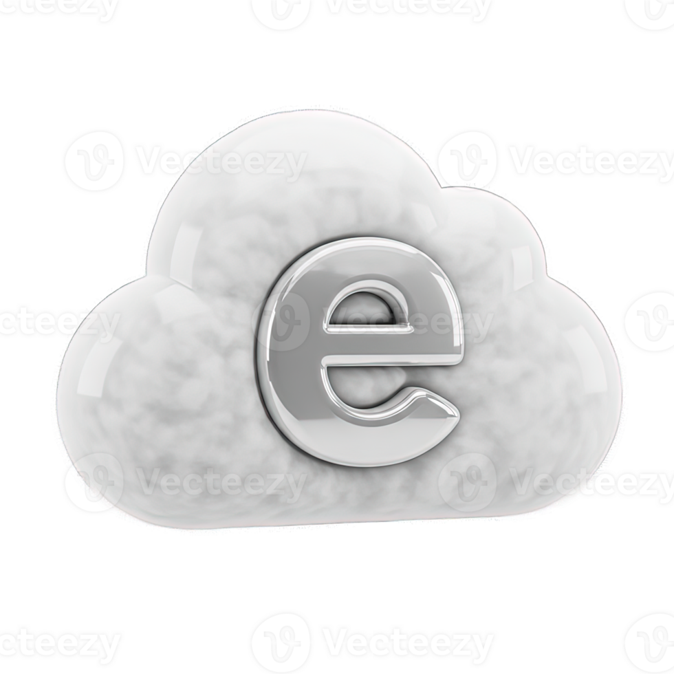 3D Cloud with Metallic E Icon Representing Internet and Cloud Computing png