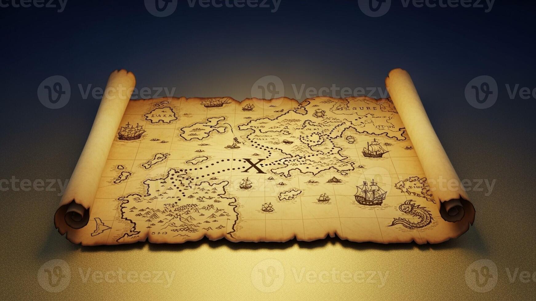 An old map on a scroll with a scroll photo