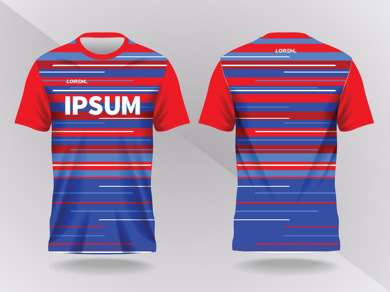 abstract red with blue lines background and pattern for sport jersey design and mockup. front and back view template vector