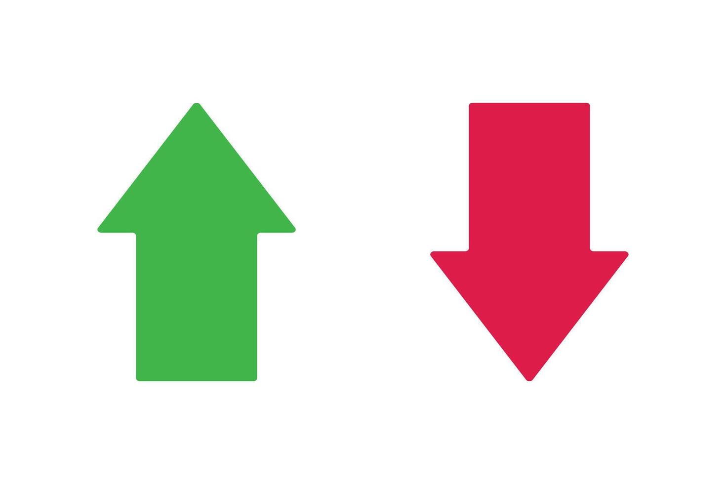 Green upward arrow and red downward arrow representing growth and decline, positive and negative change, increase and decrease, or directional movement in business and data concepts vector