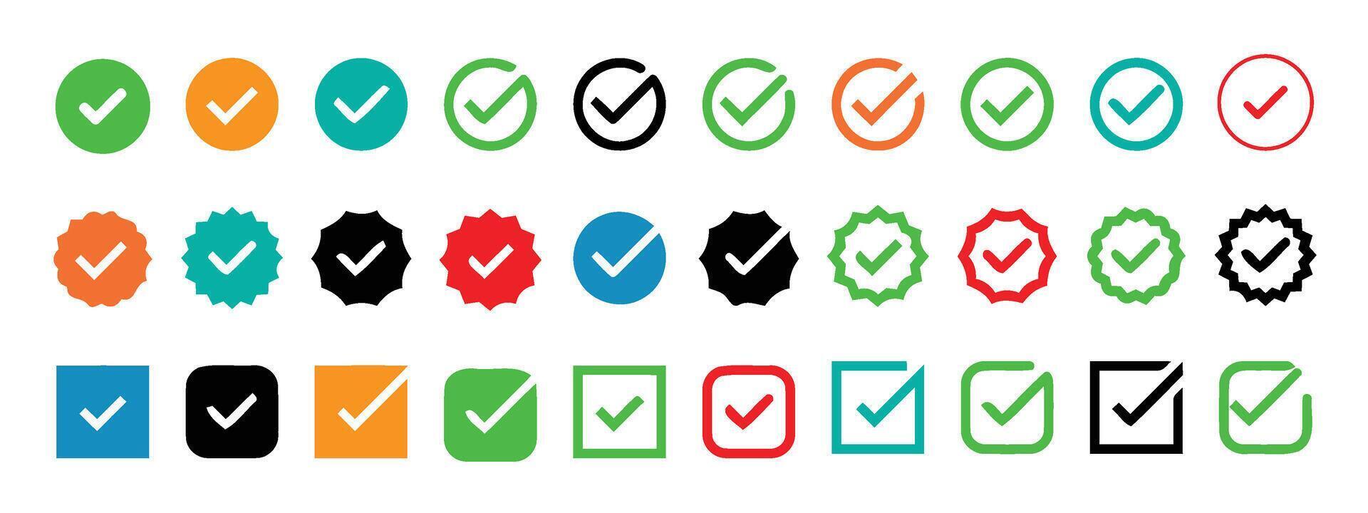 Editable Checkmark Icon Set Line and Filled for App UI and Web vector