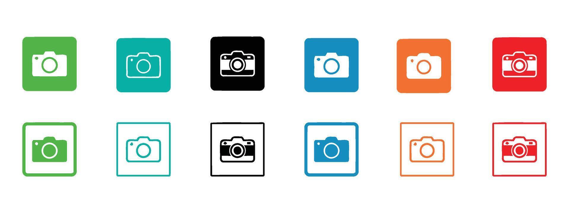 Flat and Outline Camera Icons for App and Web UI vector