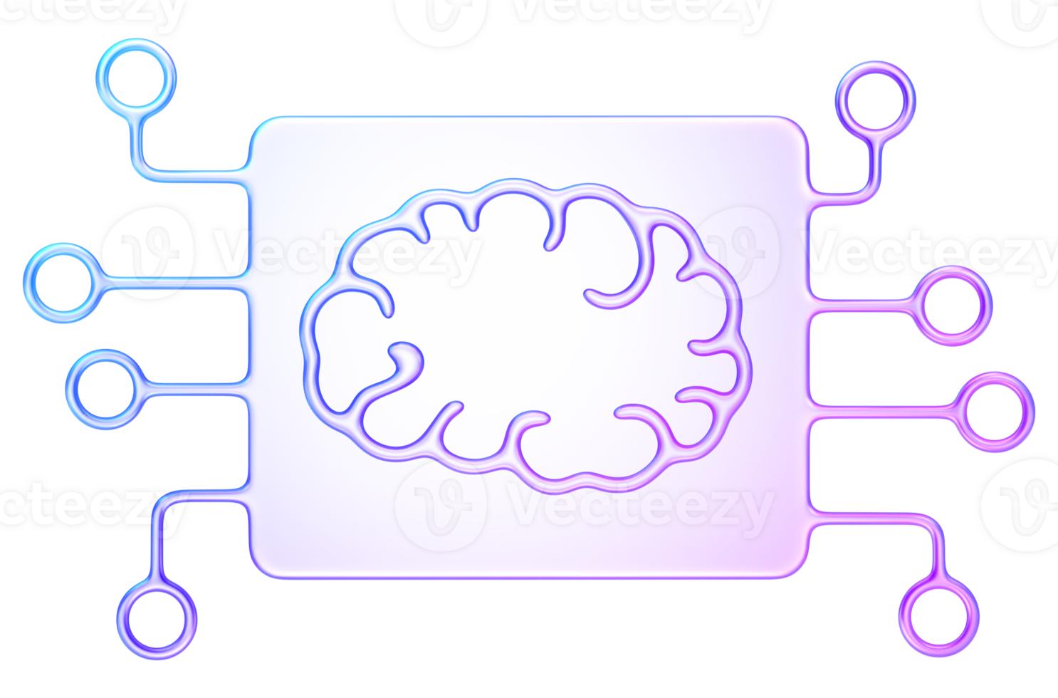3d lasca vidro ícone com cérebro esboço e o circuito linhas, roxa azul gradiente, simbolizando artificial inteligência, máquina aprendizado, e inovação png