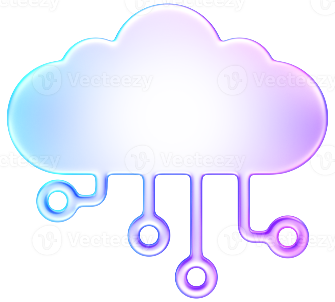 3d vidro estilo roxa azul nuvem ícone com o circuito linhas, representando nuvem Informática, armazenar, e trabalho em rede png