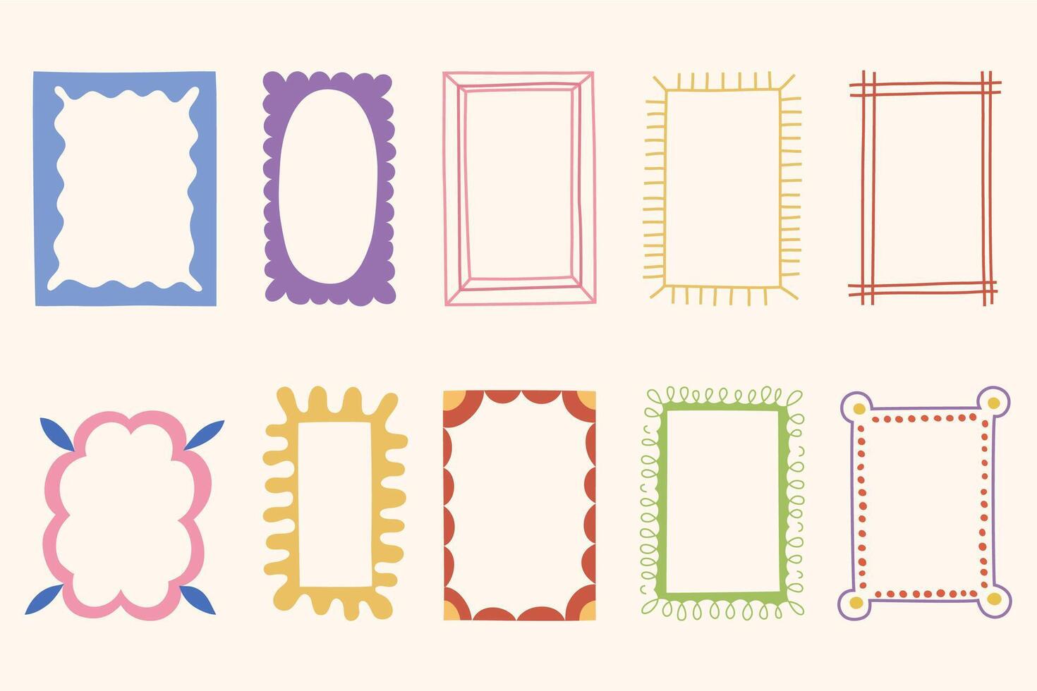 Set of ten hand drawn decorative frames in different shapes and styles vector