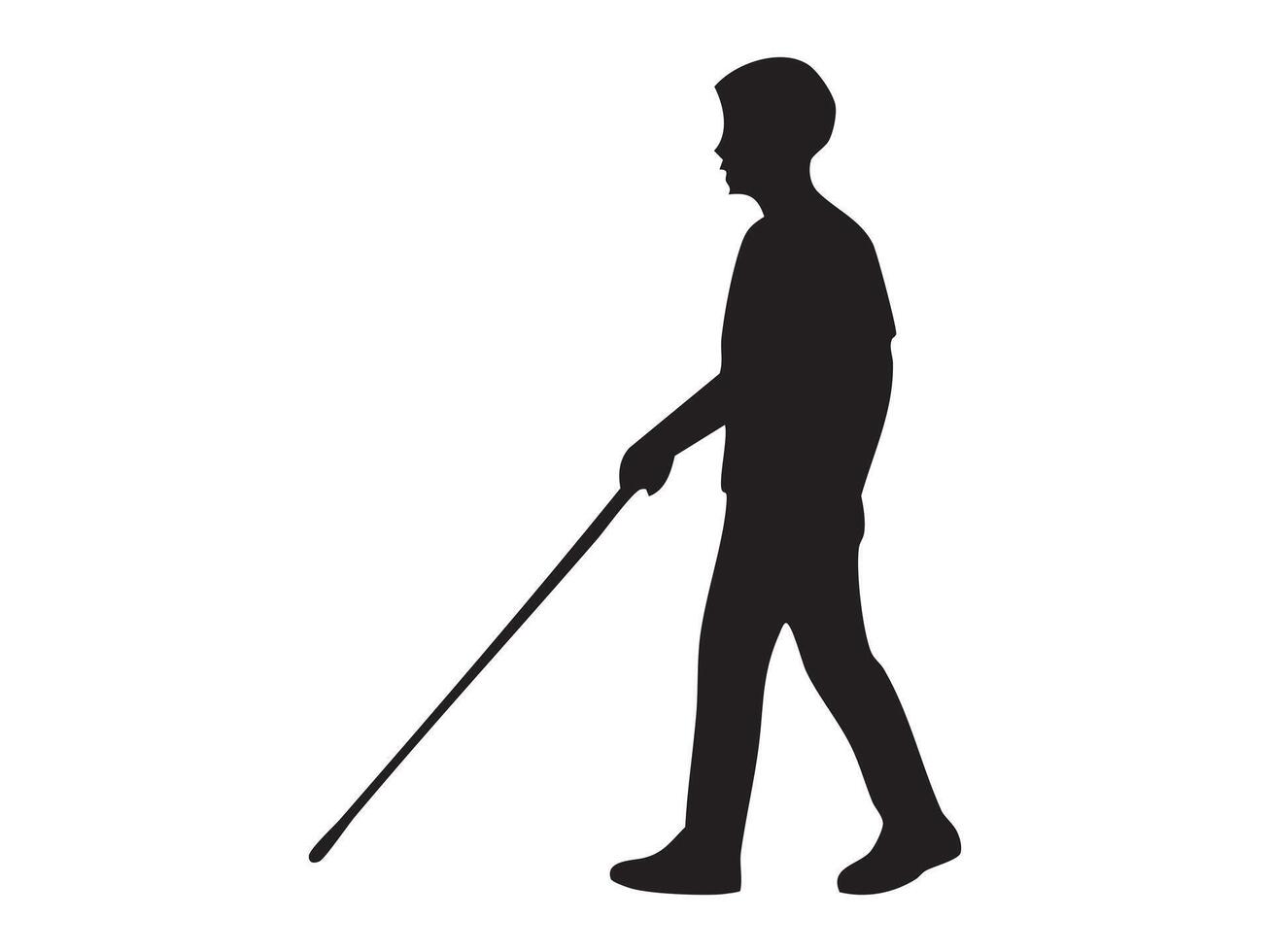 Black silhouette of person using walking cane, concept of disability, accessibility icon, inclusive design, isolated on white background vector