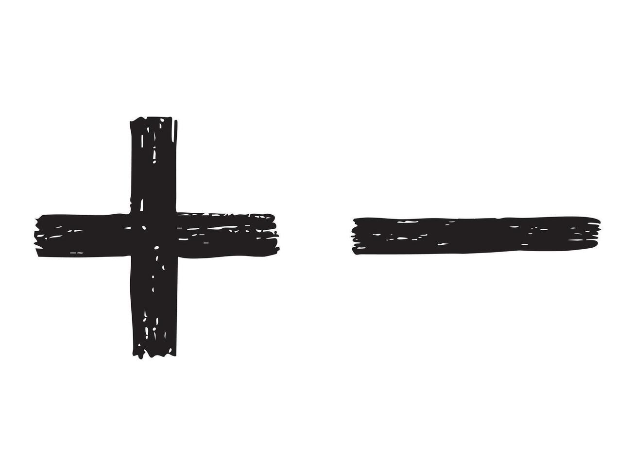 Hand drawn plus and minus icons isolated on white background. concept of mathematical symbols, calculation, addition and subtraction, educational tools, graphic design elements. vector