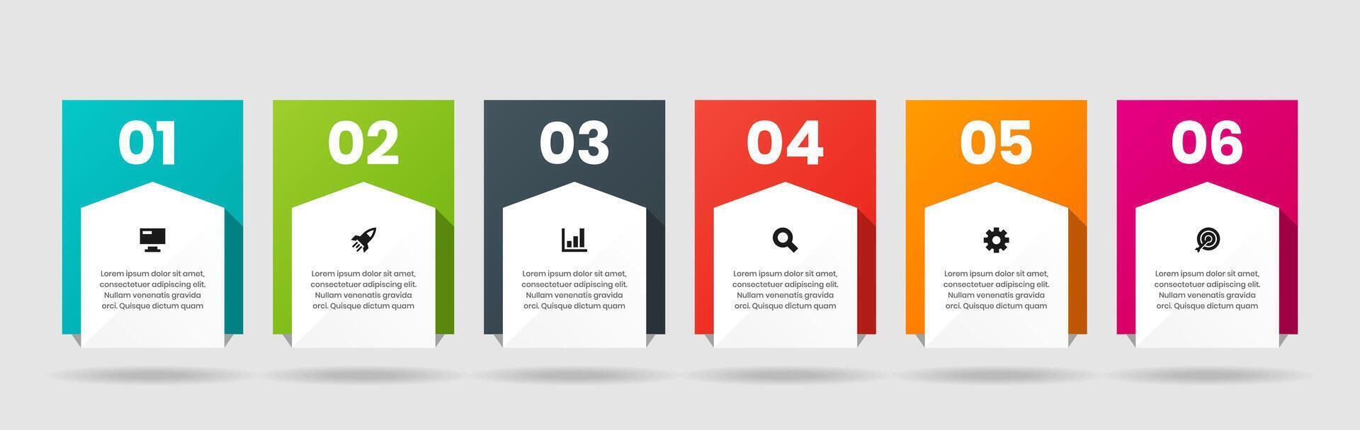 Label Infographic Element Design Templates with Icons and 6 Numbers. Suitable for Process Diagram, Workflow Layout, Banner, Flow Chart, Infographic vector