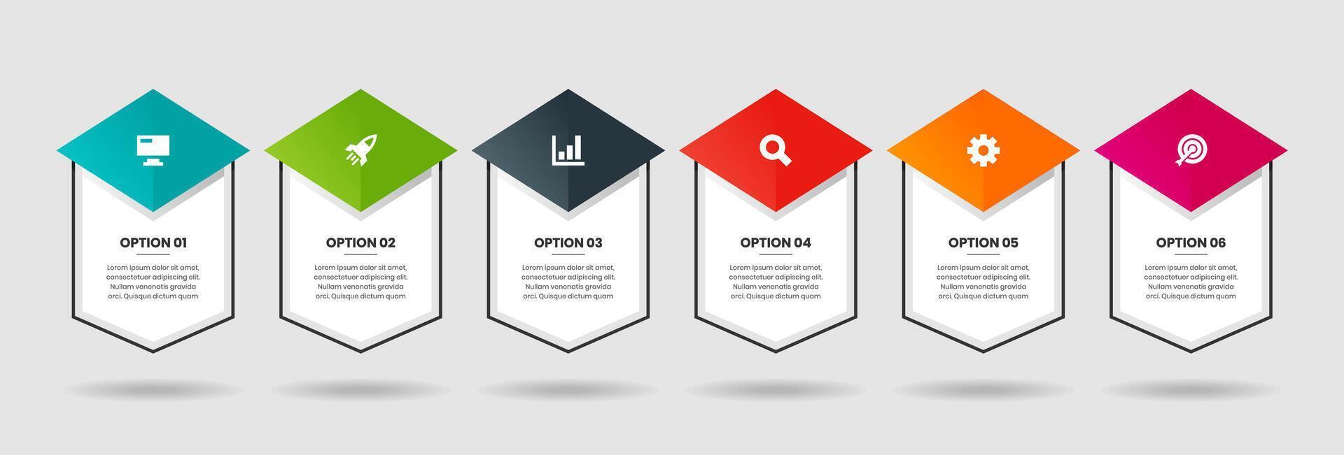 Label Infographic Element Design Templates with Icons and 6 Options. Suitable for Presentations, Workflow Layout, Banner, Flow Chart vector