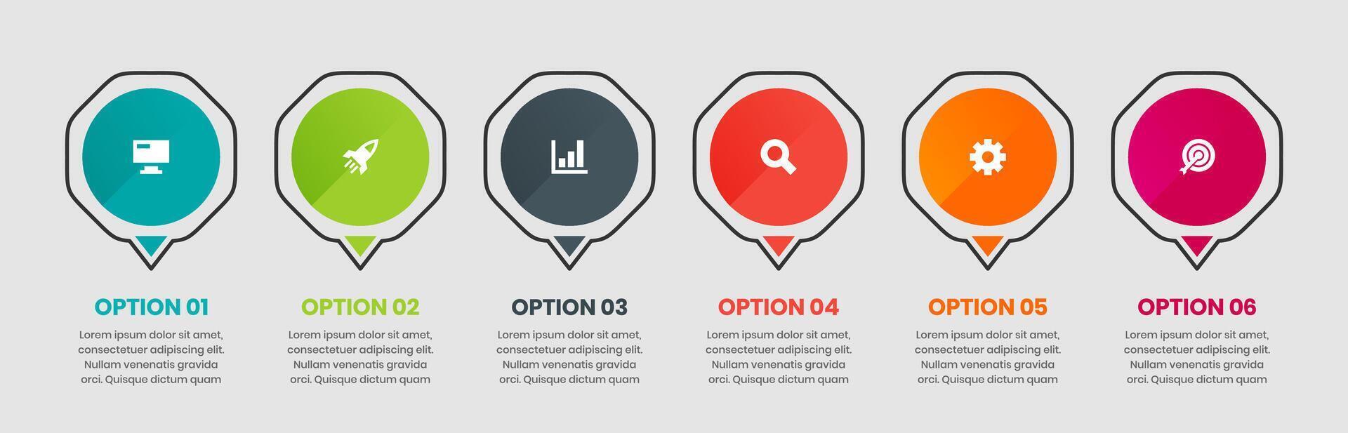 Infographic Element Design Templates with Icons and 6 Options. Suitable for Process Diagram, Presentations, Workflow Layout, Infographic vector