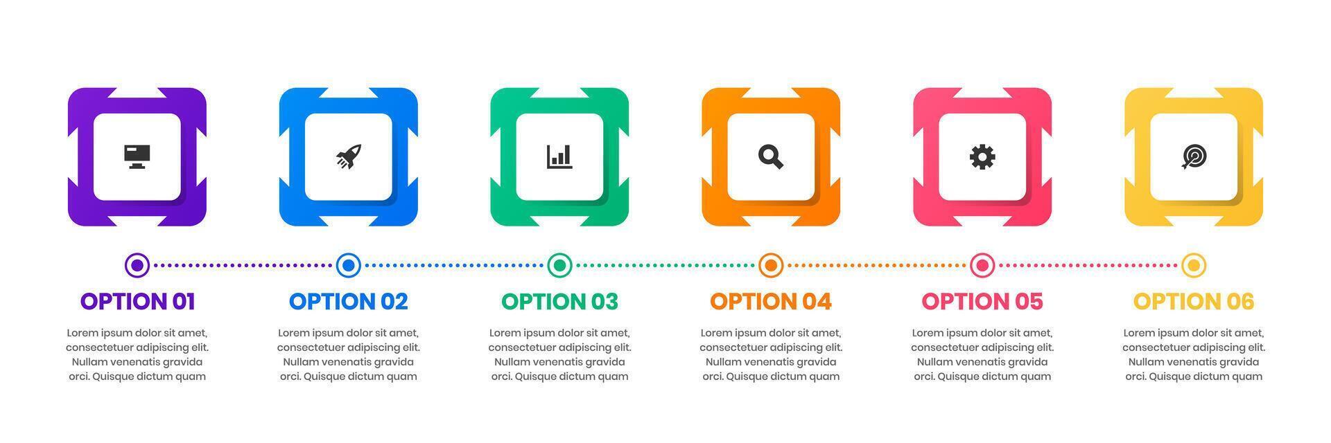 Timeline Infographic Element Design Templates with Icons and 6 Options. Suitable for Process Diagram, Presentations, Banner, Flow Chart, Infographic vector