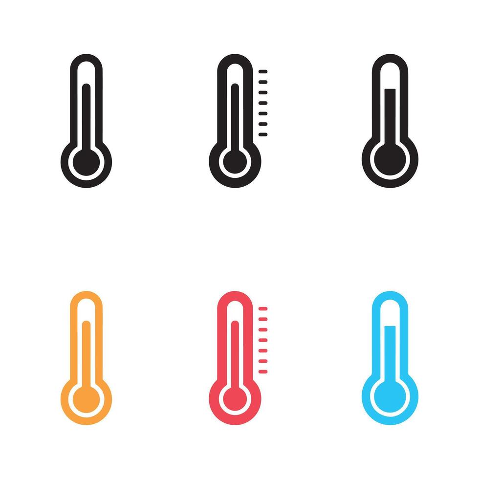 Thermometer icons set in various colors isolated on a clean white background vector