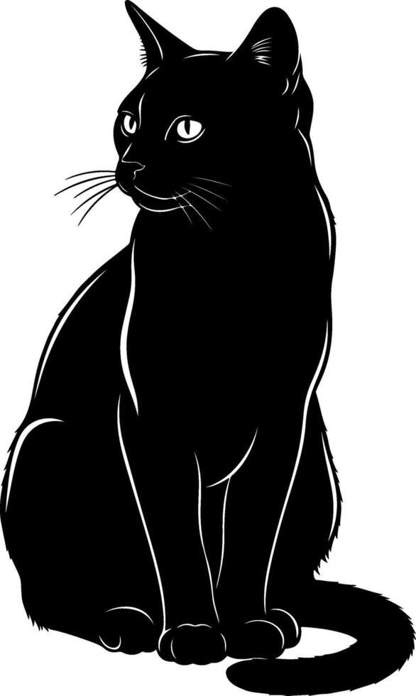 Elegant black cat sitting proudly with sharp features and alert gaze silhouette vector