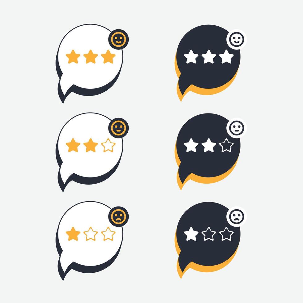Set satisfaction 3 stars icon. Three stars customer product rating review flat icon for apps and websites collection vector