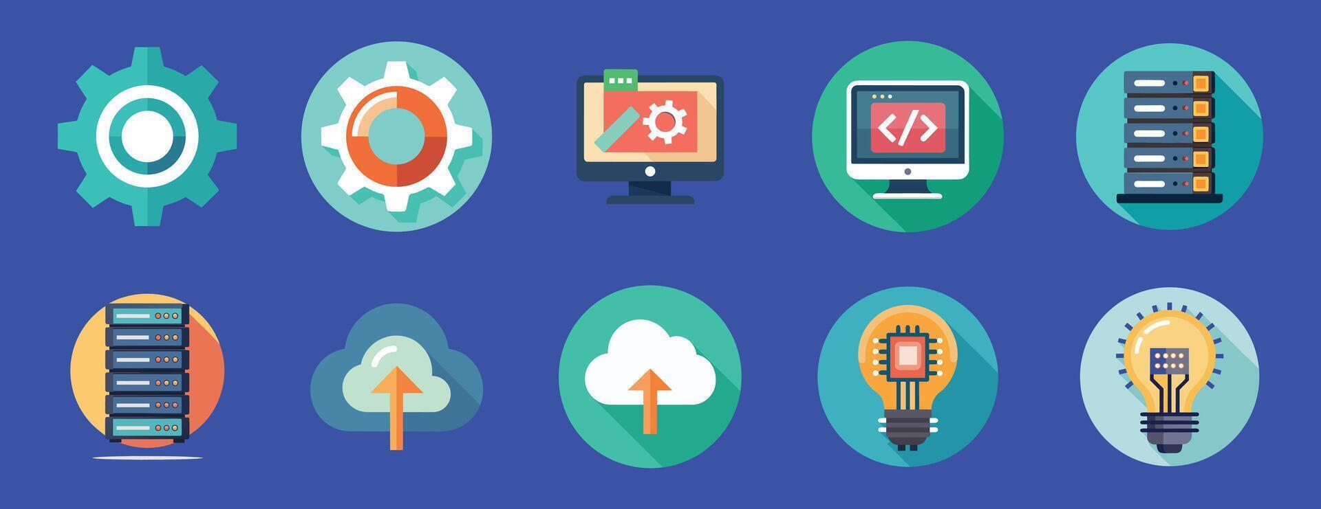 Technology and Web Development Flat Icon Set vector