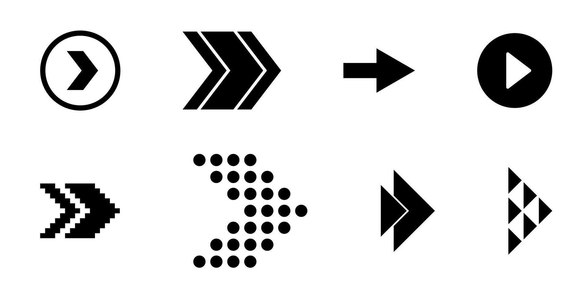 Swipe arrow icons set for scroll right left up down next slide button motion hand finger gesture symbols in modern pixel and line style for interface navigation use vector