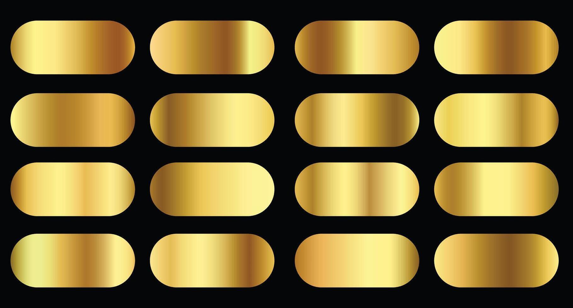 Collection of rounded gold gradient buttons with metallic gradient effect vector