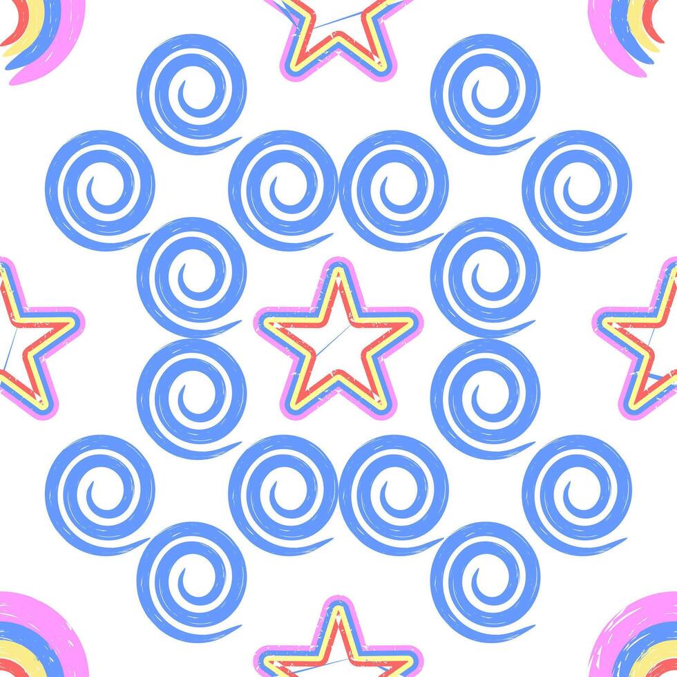 Abstract Distressed Star and Swirl Repeat Pattern Decorative Arts Background vector