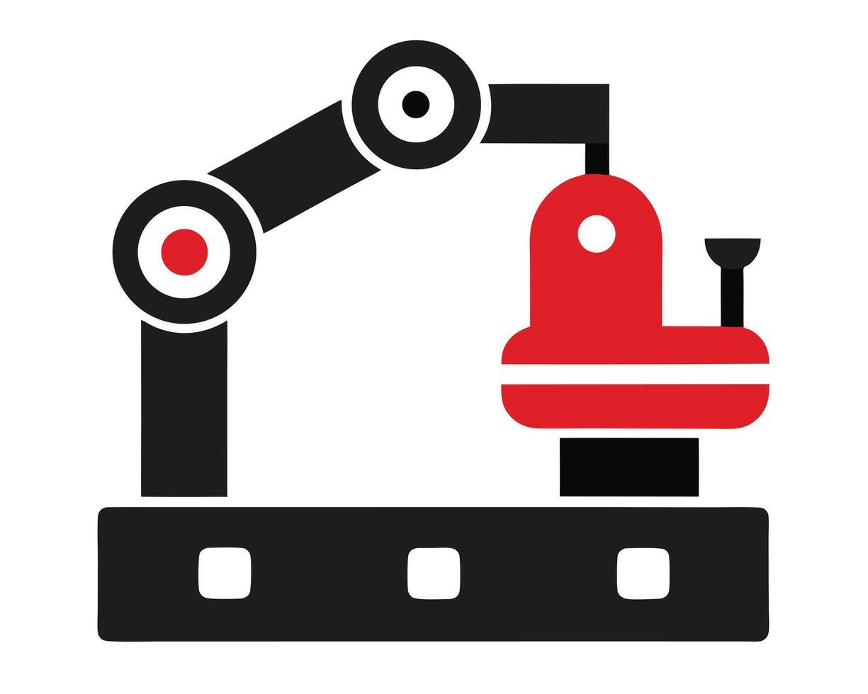 Robotic Arm Manipulating Red Industrial Component in a Modern Factory Setting Clean, Minimalist Design Illustration vector
