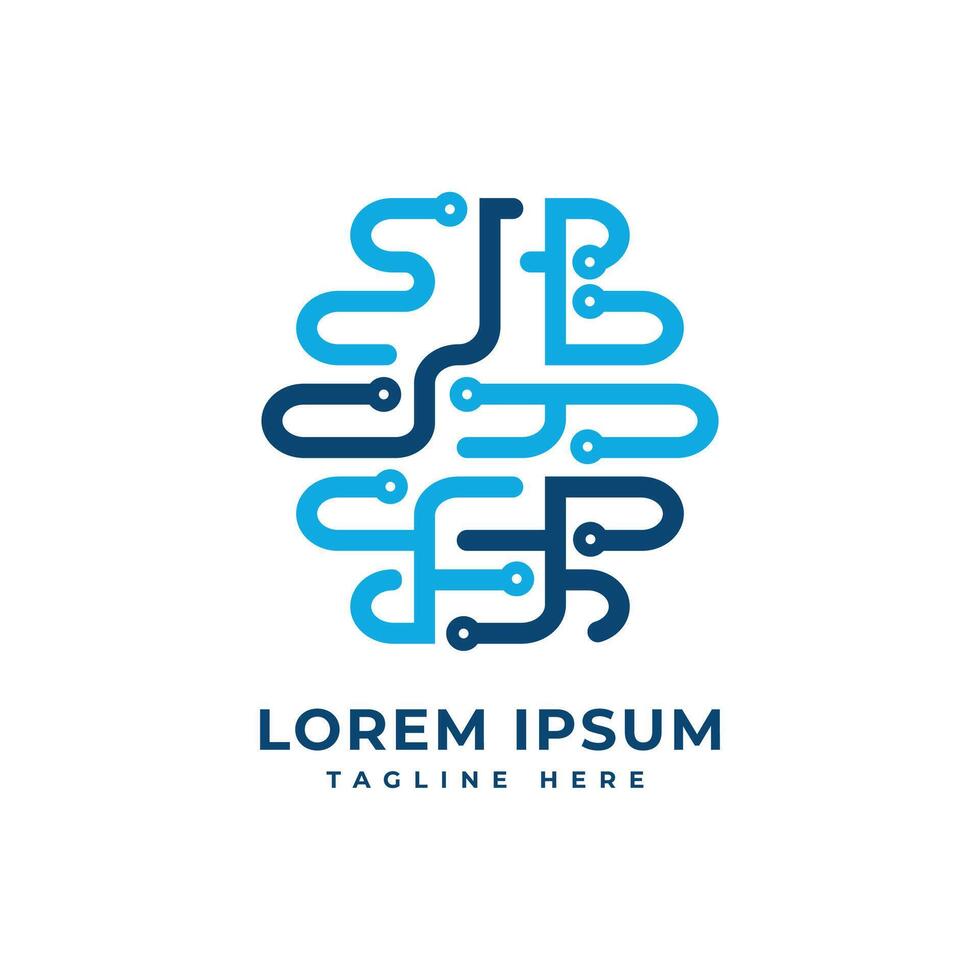 brain circuit artificial intelligence technology logo design modern minimal concept vector