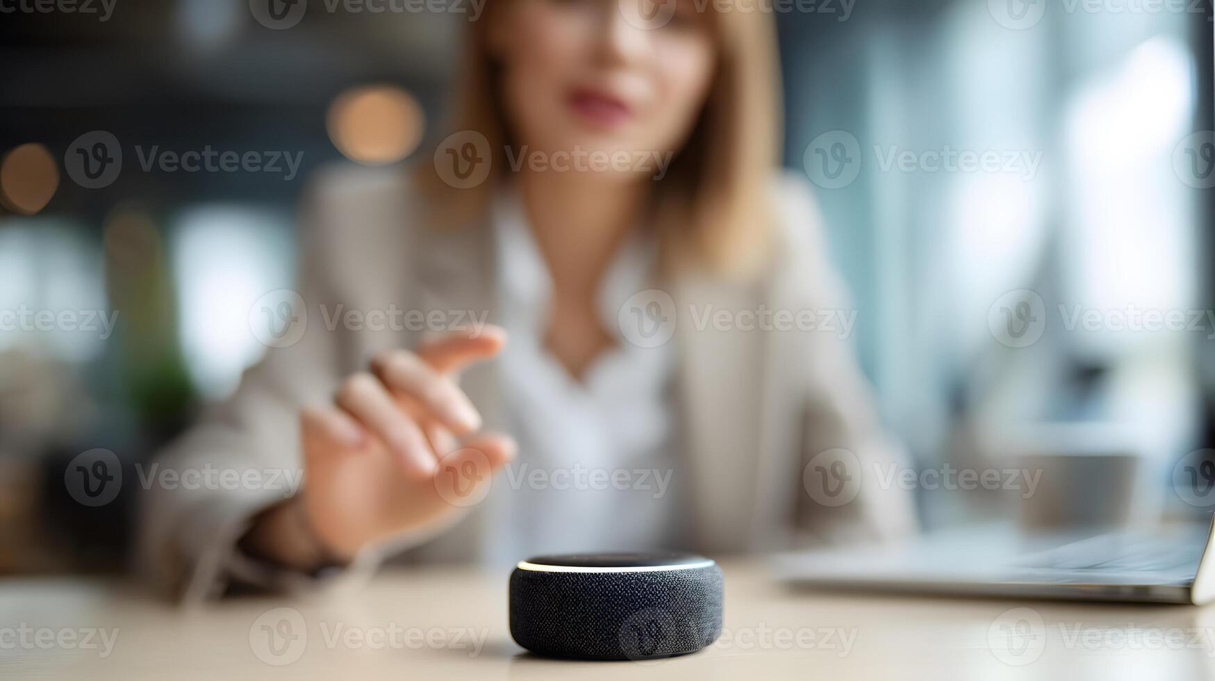 Smart virtual assistant helping executive schedule meeting using voice command photo