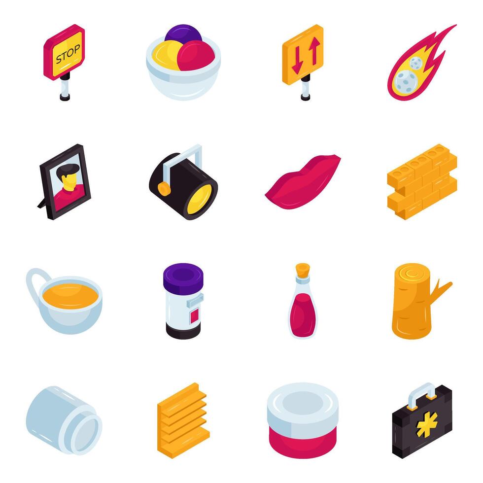 Colorful icons of various objects and signs vector