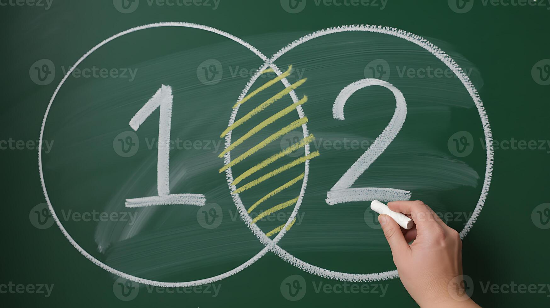 Venn Diagram Drawn on Chalkboard Illustrating Mathematical Concepts and Set Theory for Education and Academic Purposes Visualizing Overlapping Sets photo