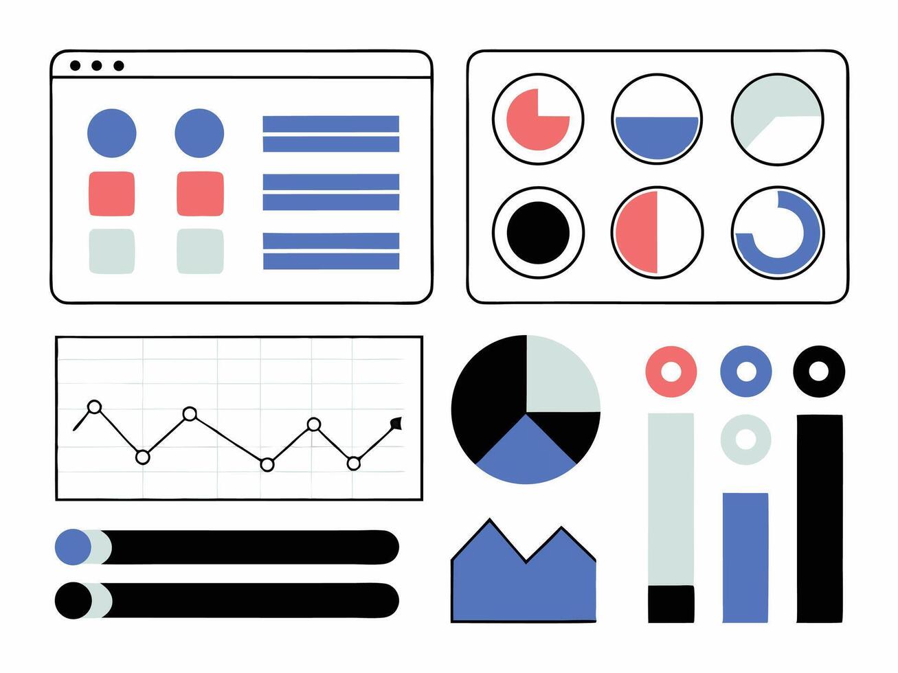 A set of graphs and charts on a white background vector