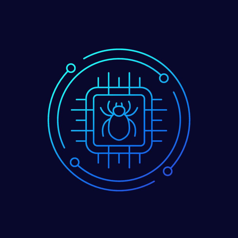 computer bug icon, software testing, linear design vector