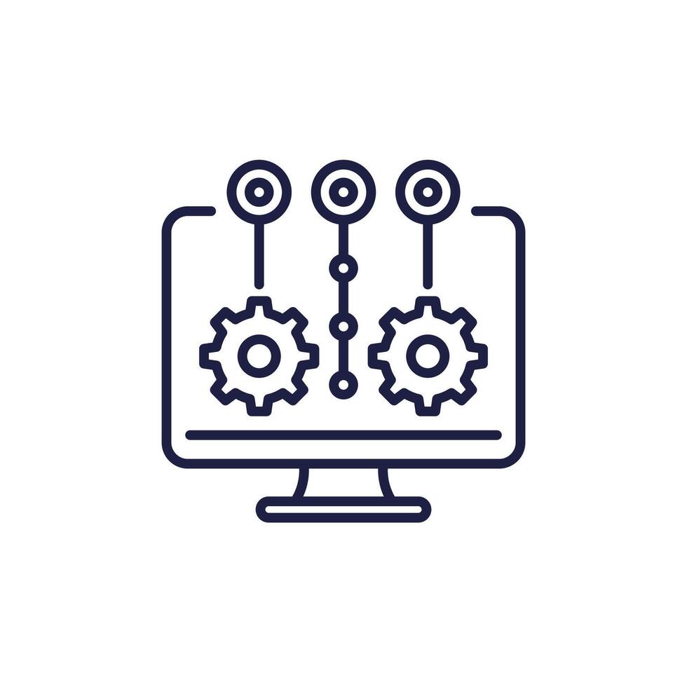 Operation, execute project line icon with a computer vector