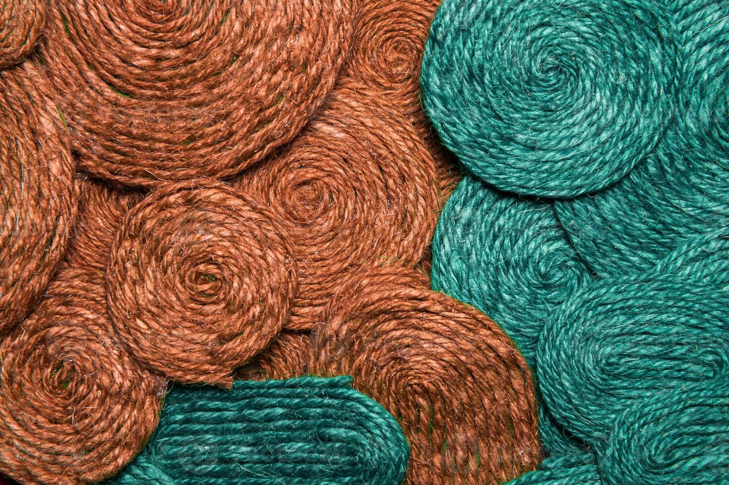 Clear texture of red and green panorama. Abstract fabric texture or pattern, close-up of green and orange thread, macro shot of textile surface, wallpaper template for banner photo