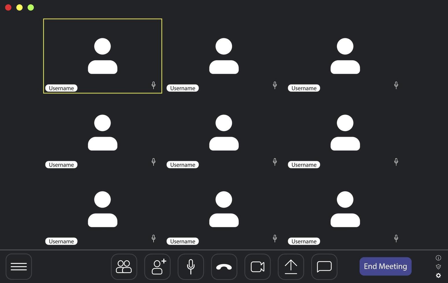 Multiple users connected in an online meeting format vector