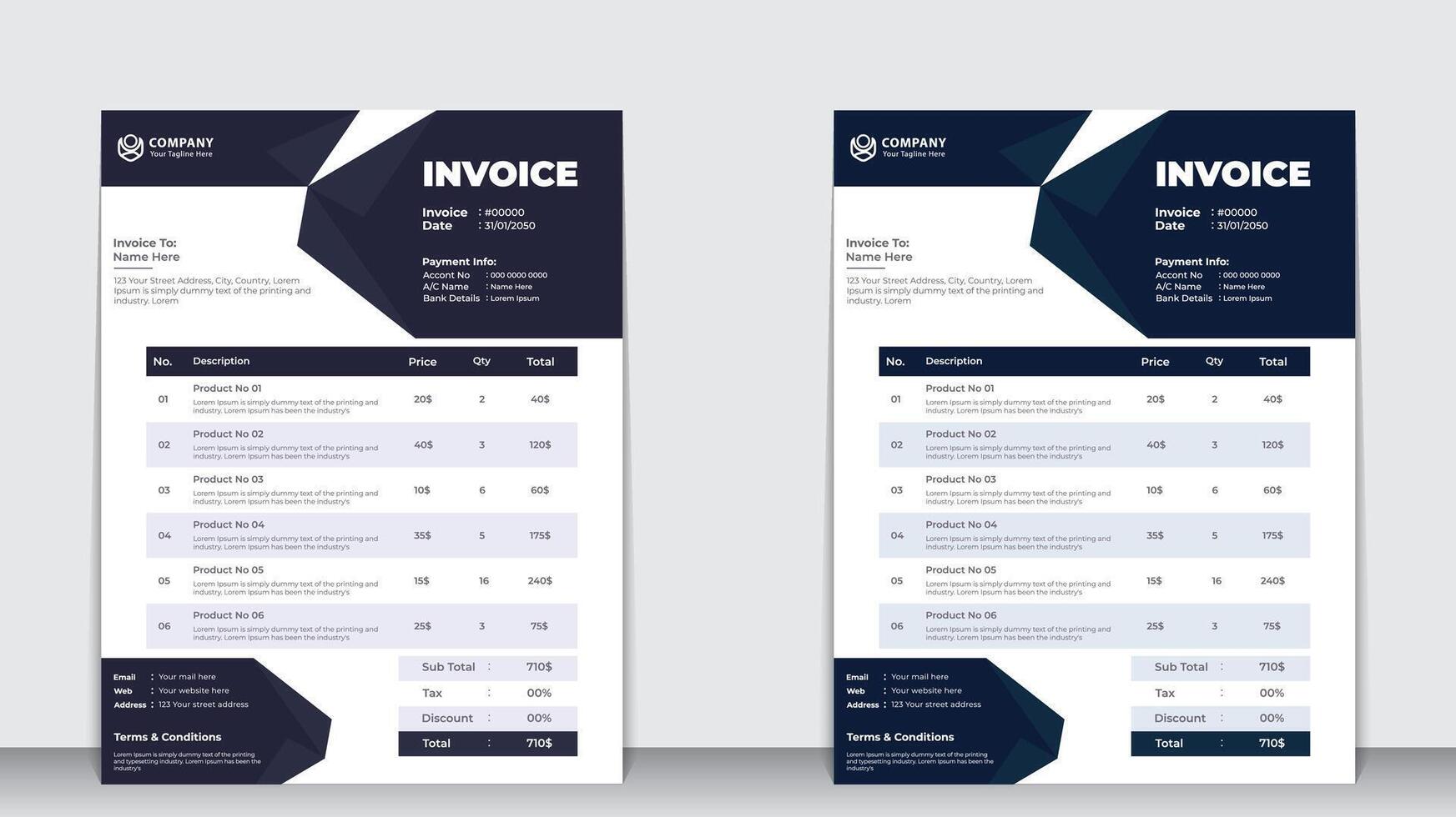 modern minimal invoice template with creative layout, ideal for business billing, receipt, and quotation use. clean lines, easy customization, perfect for print and digital presentation. vector