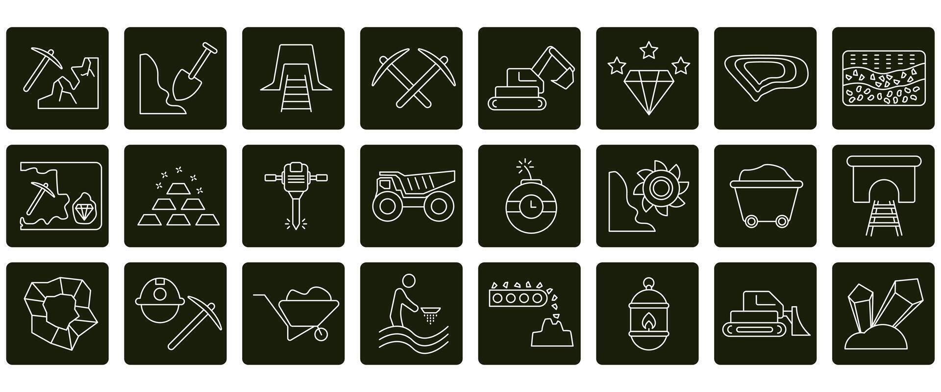 Mining icons set. Set of editable stroke icons.Set of Mining vector