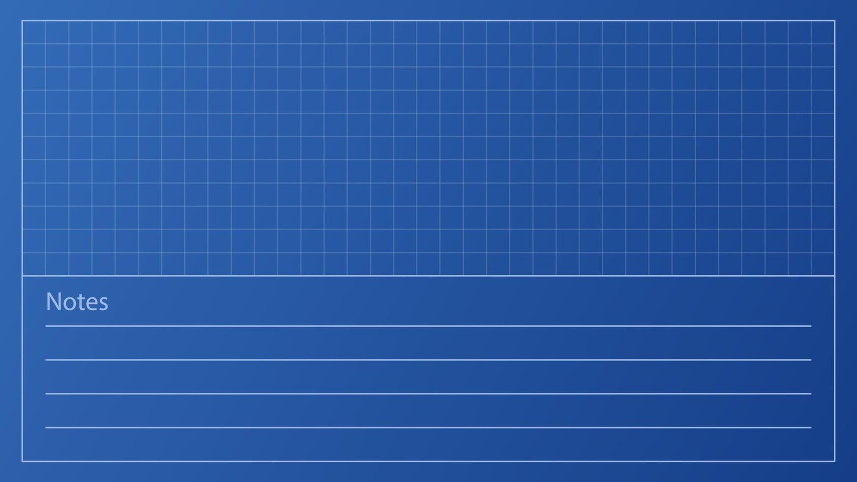 Blueprint bg with graph grid and notes area on blue paper sheet. This blueprint background is suitable for architecture plans, construction charts, and recorded project details. vector