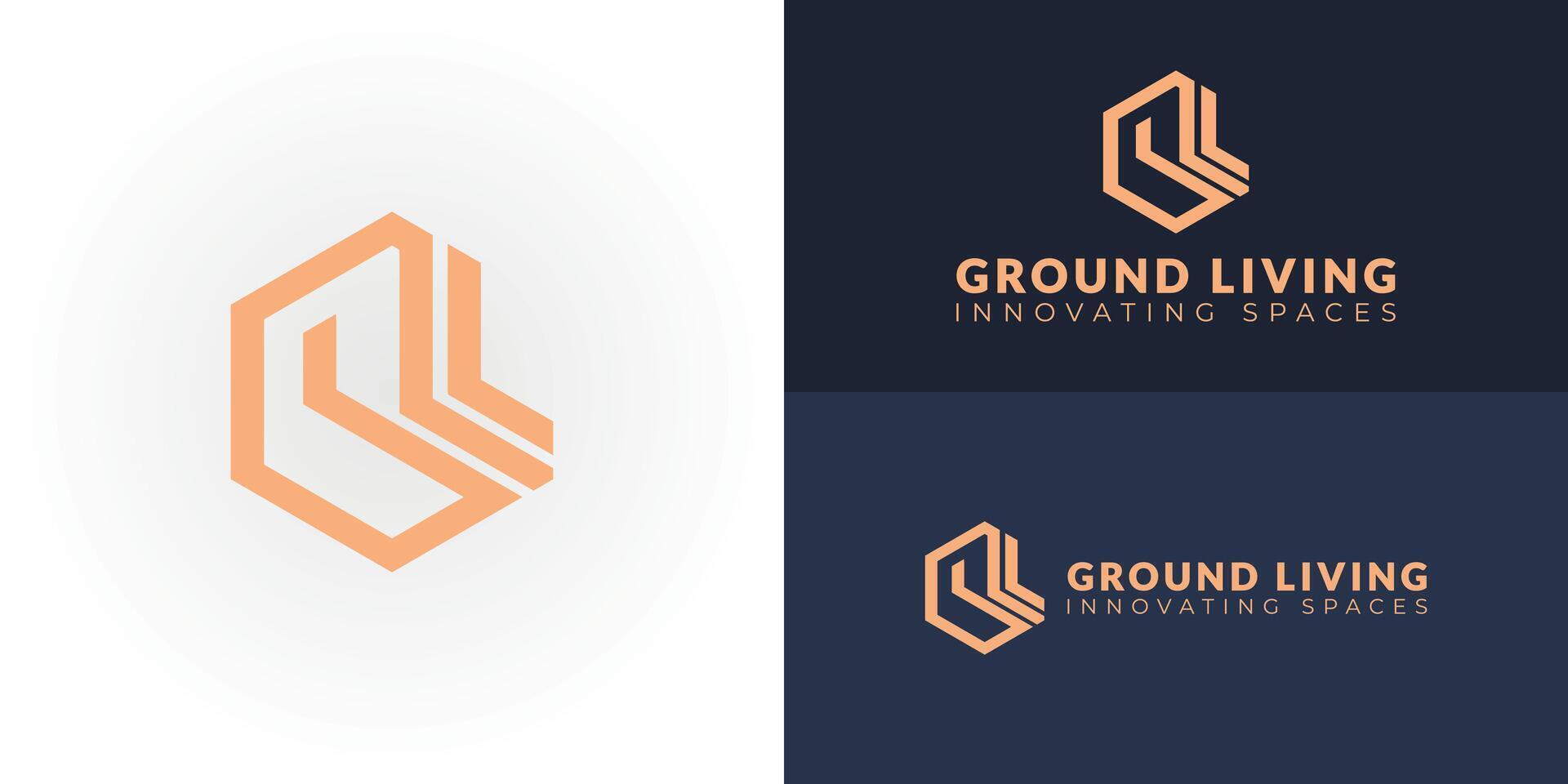 The modern logo for a real estate and construction company features a clean, geometric design. It combines the letters GL within a hexagonal shape, symbolizing stability and structure. vector