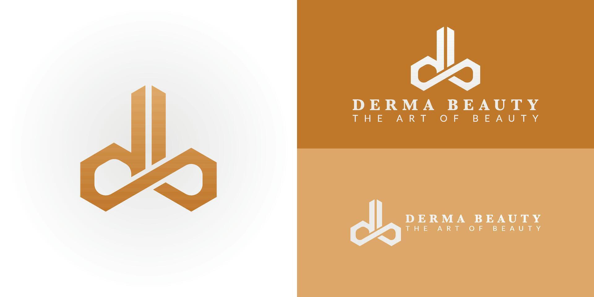 An elegant logo for a beauty product brand features a modern geometric design. It integrates the initials DB with an infinity symbol, representing timeless beauty and quality. vector