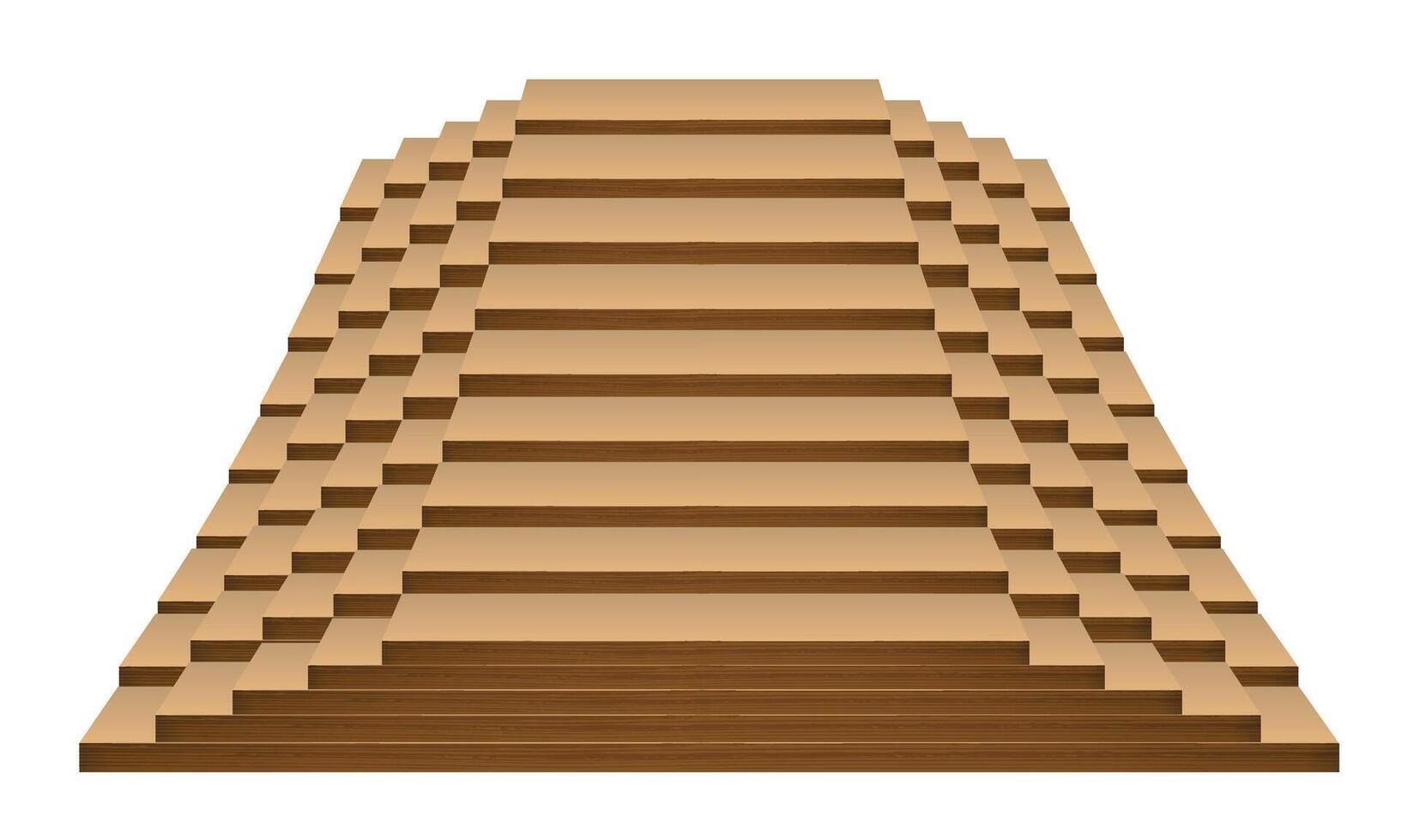 Symmetrical pyramid structure made of wooden steps viewed from the front vector