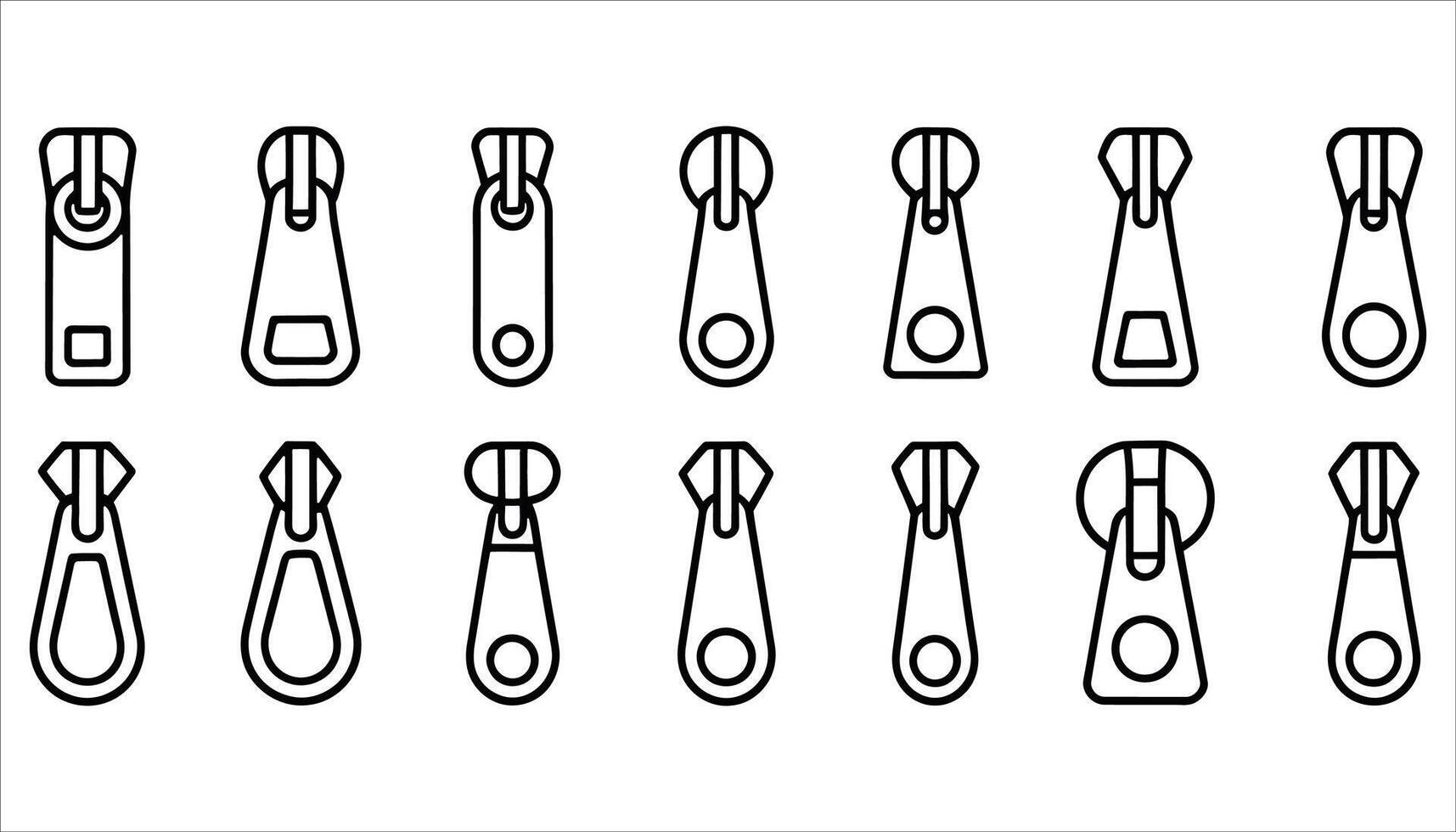 Zipper Puller Icon Set Various Styles in Outline Design vector