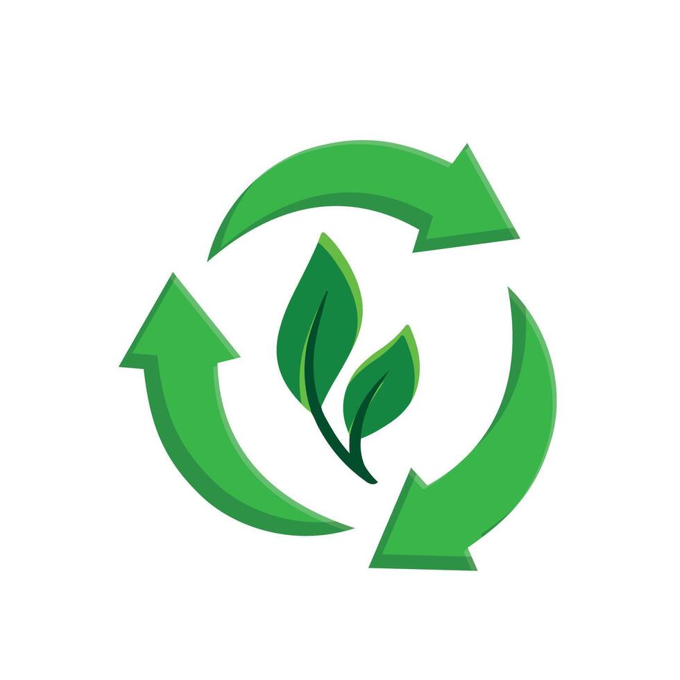 Recycle icon. Sustainability . Three recycling arrows with a leaf in the center. net zero, green energy, web icon. Isometric design style. vector