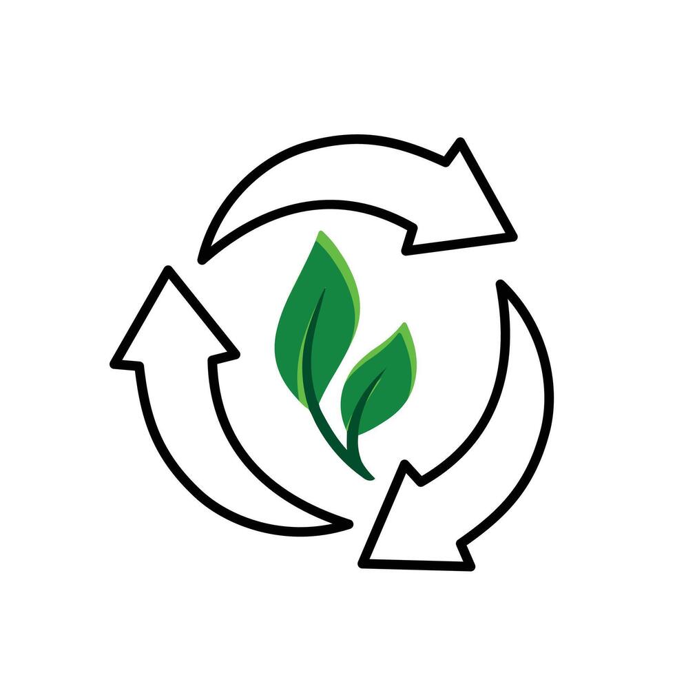 Recycle icon. Sustainability . Three recycling arrows with a plant in the center. net zero, green energy, web icon. mixed design style vector