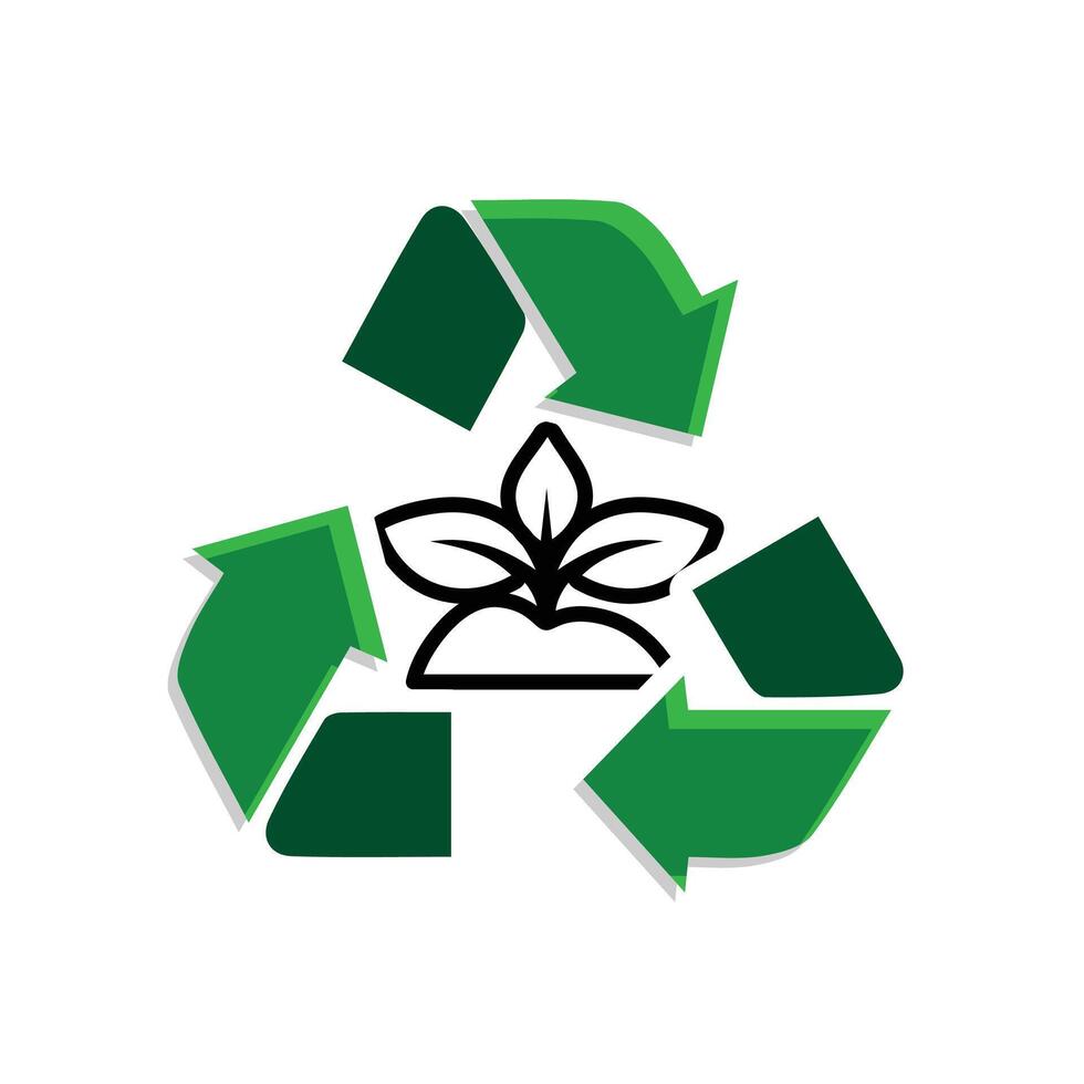 Recycle icon. Sustainability . recycling arrows with a plant in the center. net zero, green energy, web icon. mixed design style. vector