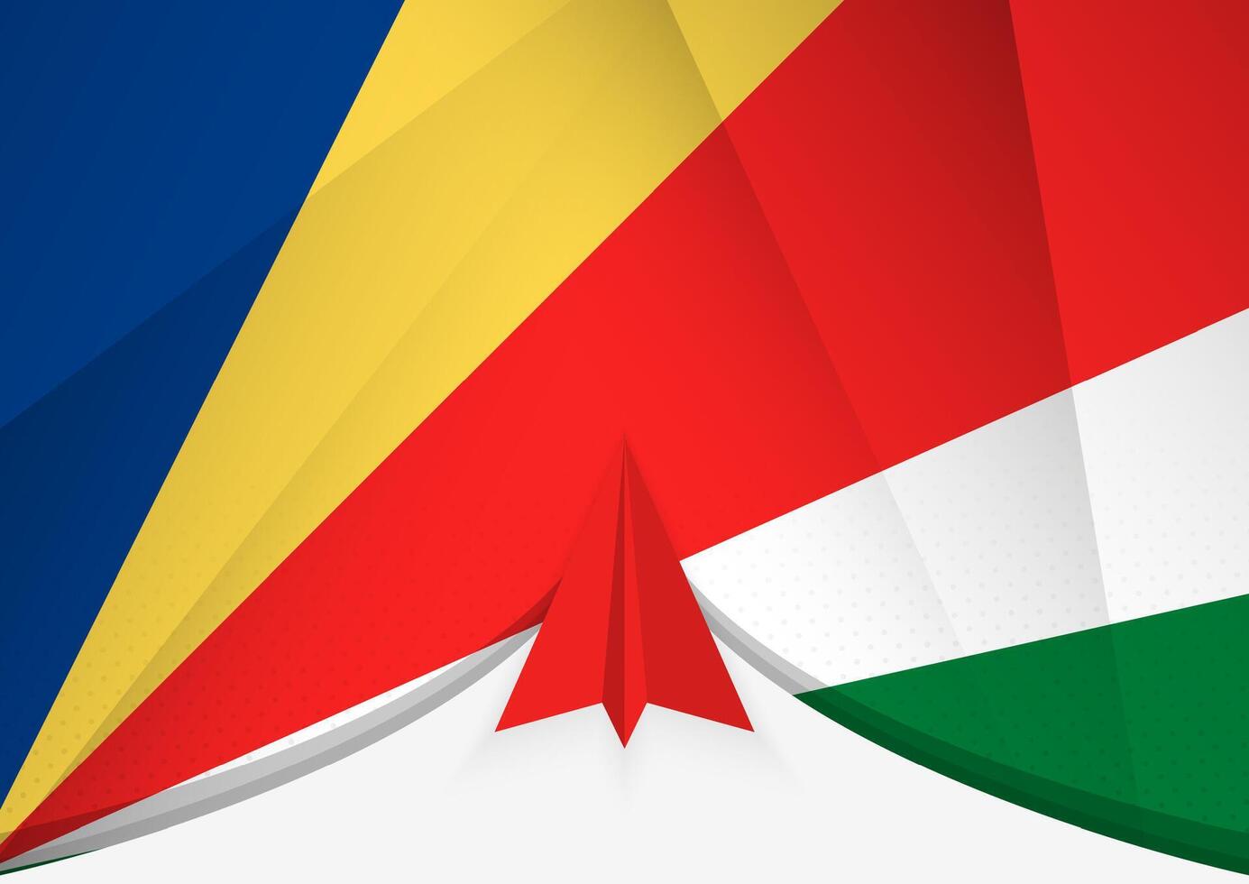 Seychelles Flag with Abstract Paper Airplane Design, National Flag in a geometric folded paper style. vector