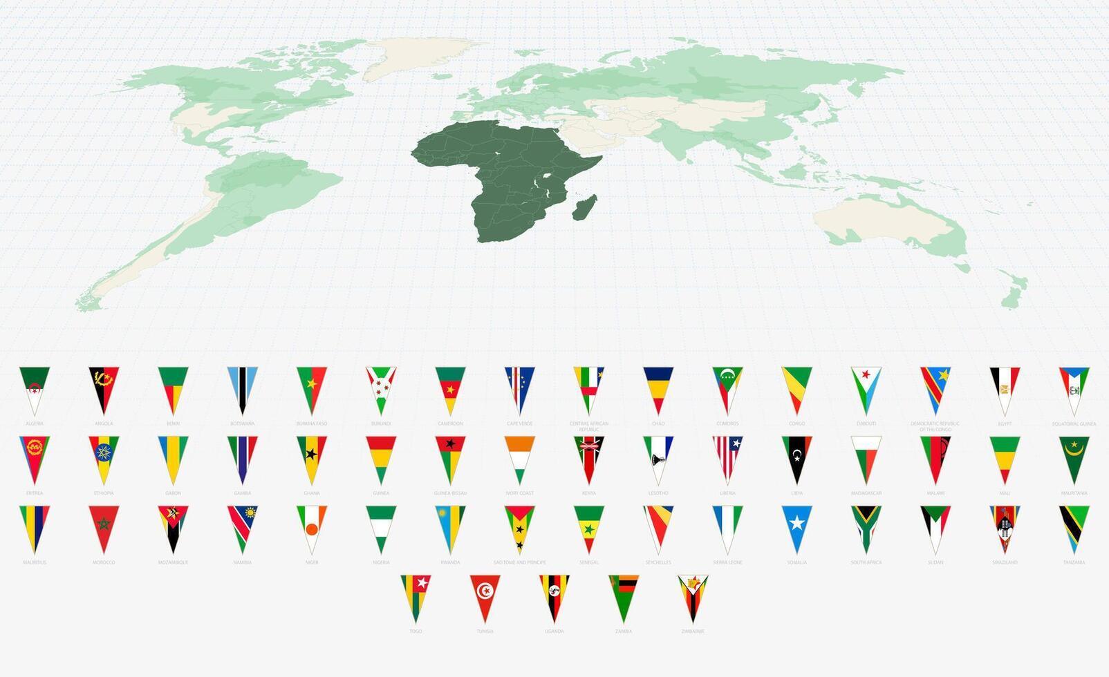 Complete Set of African Country Flags in Vertical Triangle Format. vector