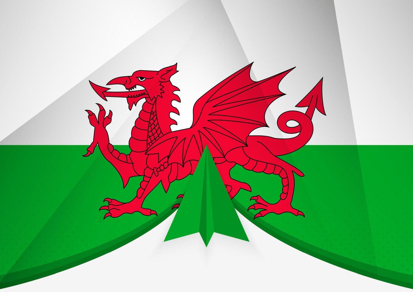 Wales Flag with Abstract Paper Airplane Design, National Flag in a geometric folded paper style. vector