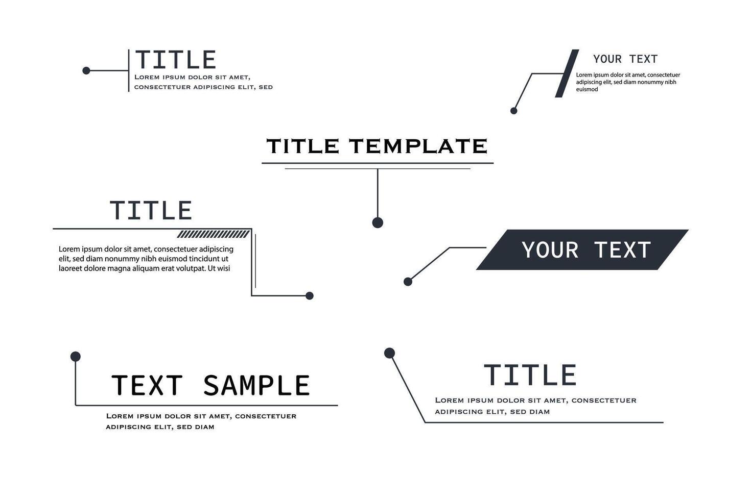 Futuristic callout title text boxes and HUD elements for tech infographics, business presentations, or GUI design. layout with arrows, bars, and labels. vector