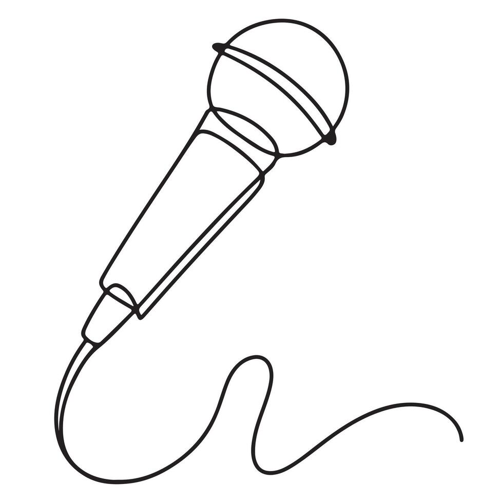 Single line drawing of a microphone with cord music vector