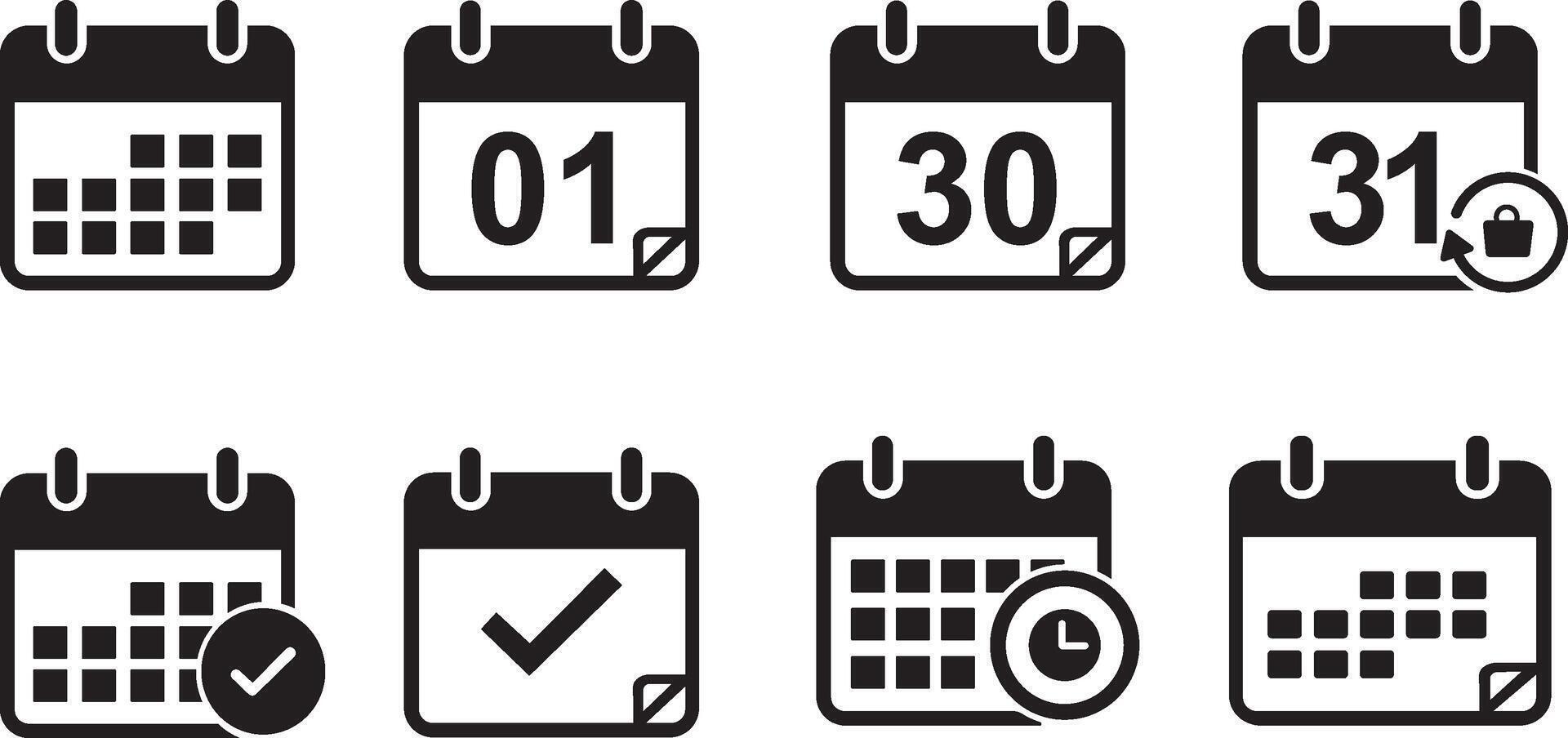Minimal Calendar Icon Set Date, Schedule, Month, Event and Reminder Symbols vector
