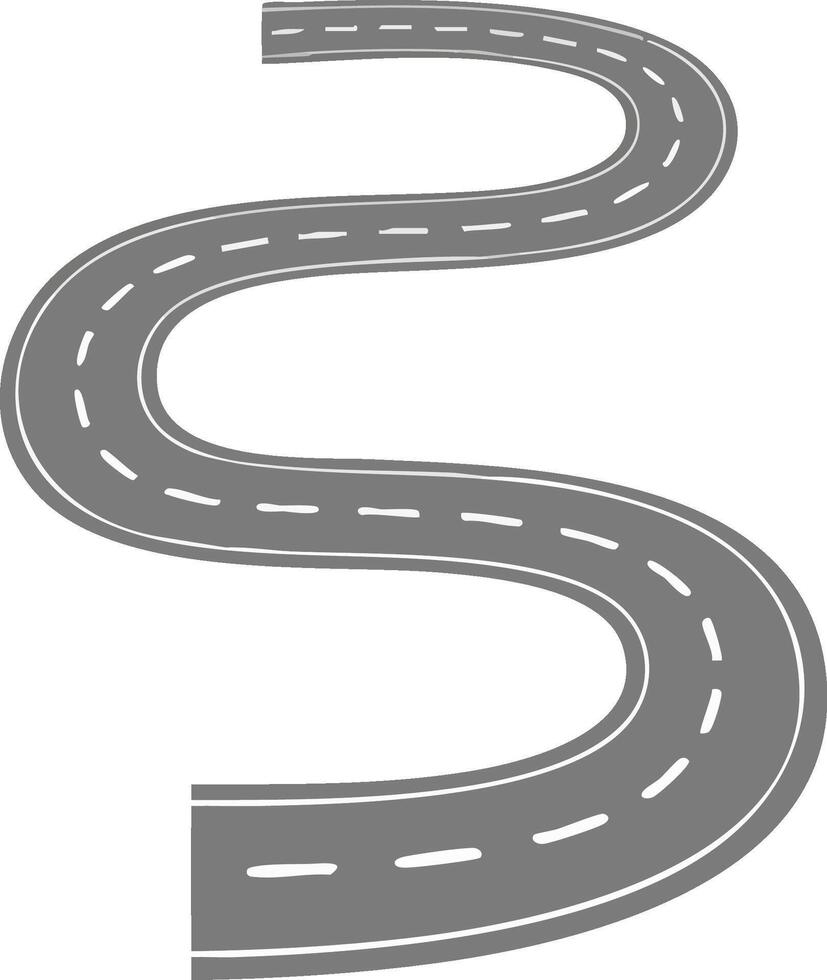 Curved gray road illustration with dashed white lines in simple style for design projects and presentations vector